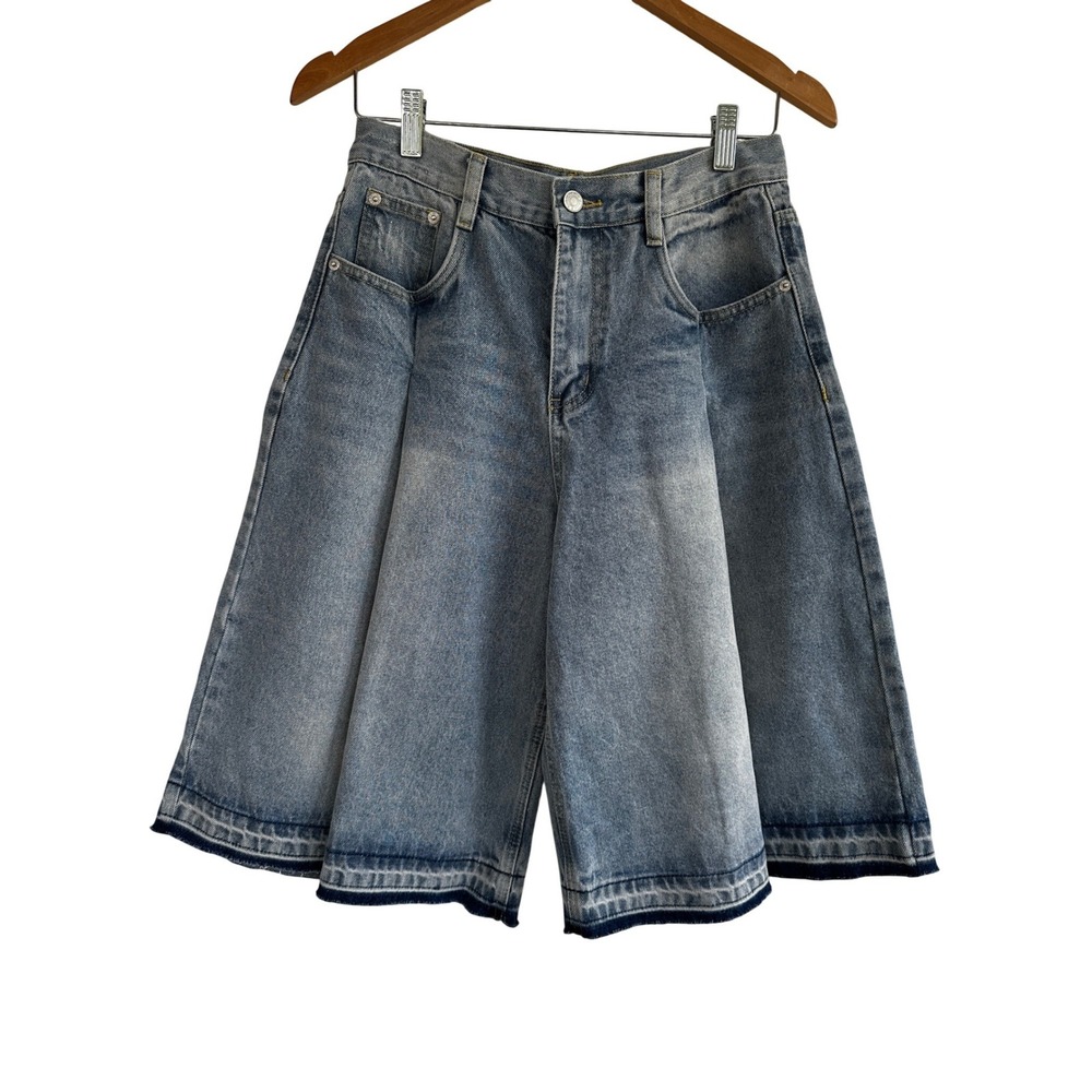 Aaron & Amber Culotte Pleated Wide Leg Denim Jorts Shorts Women Small Boho